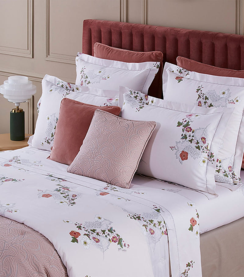 Yves Delorme double flat sheet with floral print, 240cm x 295cm (British brand)