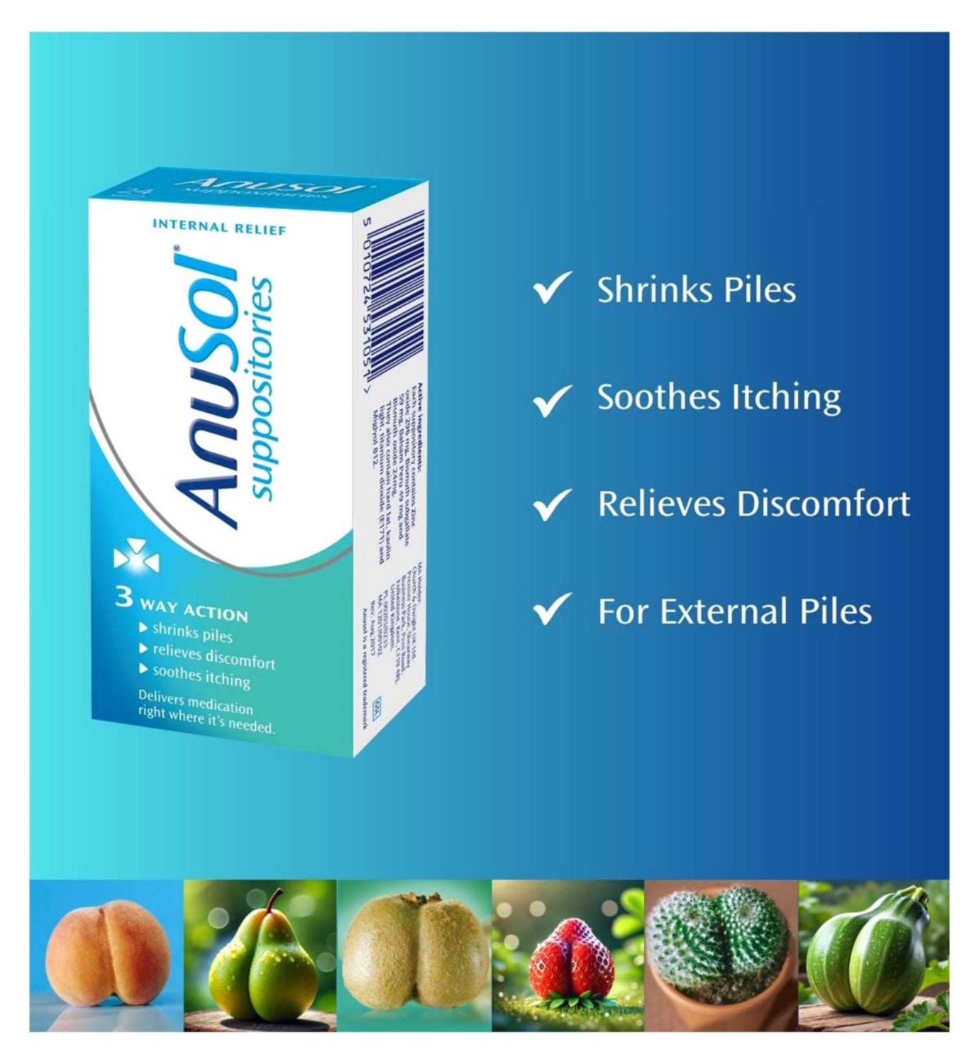 Anusol haemorrhoid suppositories 24 unit pack - British product