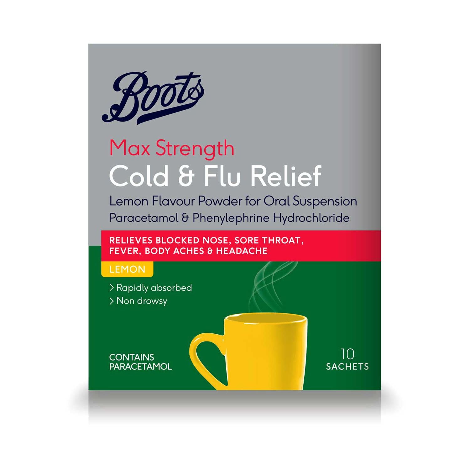 Boots Cold Flu Relief Lemon Flavour Powder 10 Sachets - British product