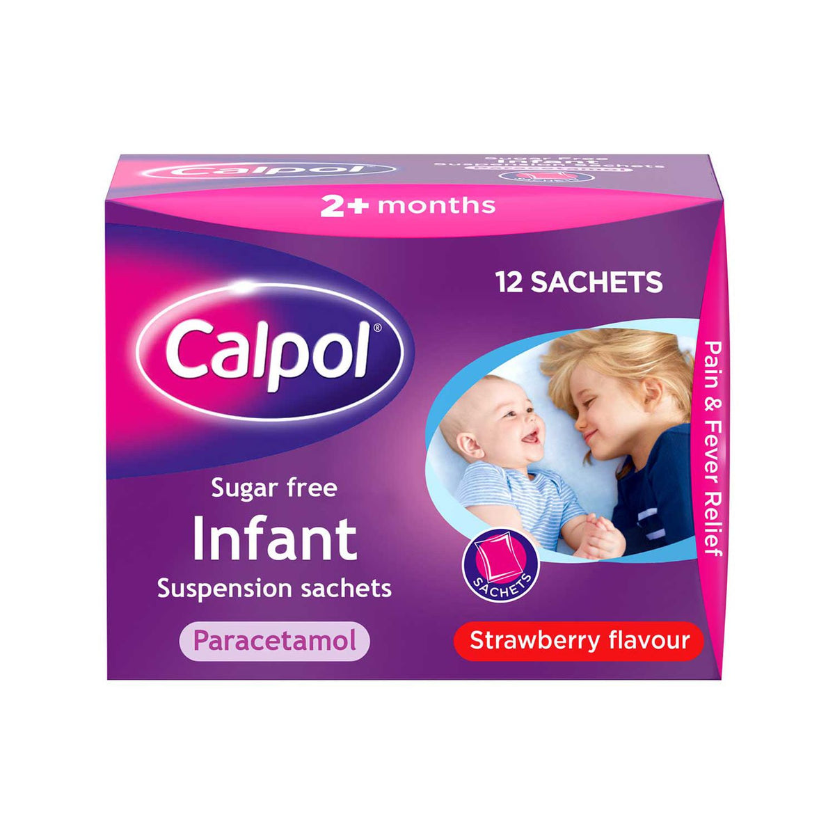 Calpol Sugar Free Infant Suspension Strawberry Flavour 12x5ml Sachets - British product