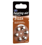 Boots 312 hearing aid battery pack of 6 (British brand)