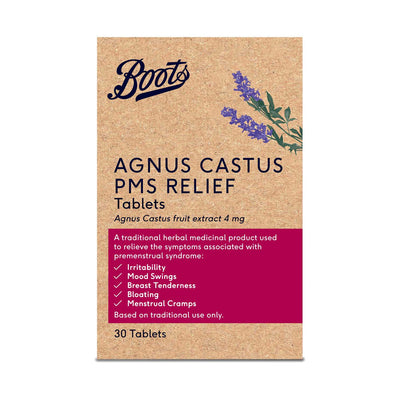 Boots PMS Relief Agnus Castus 4mg Herbal Tablets 30 count