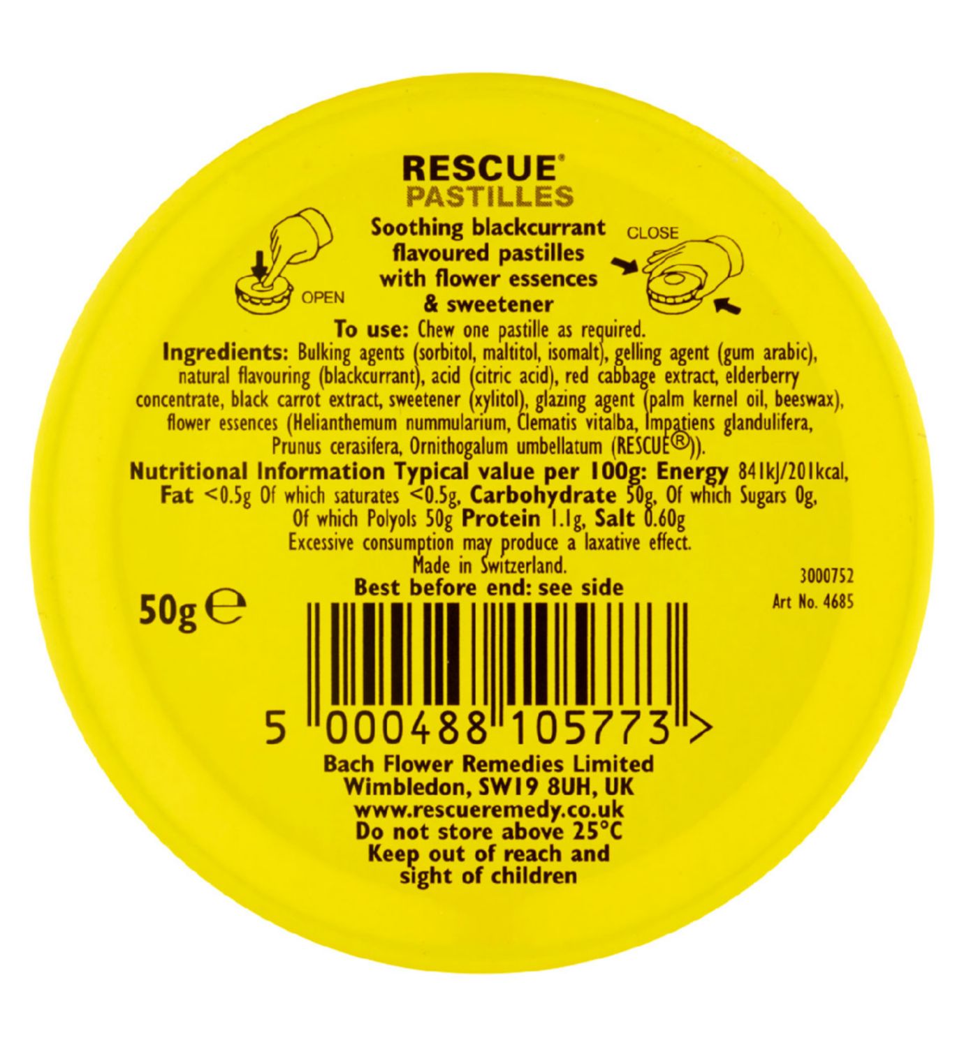 Bach Rescue Remedy blackcurrant pastilles 50g - British product