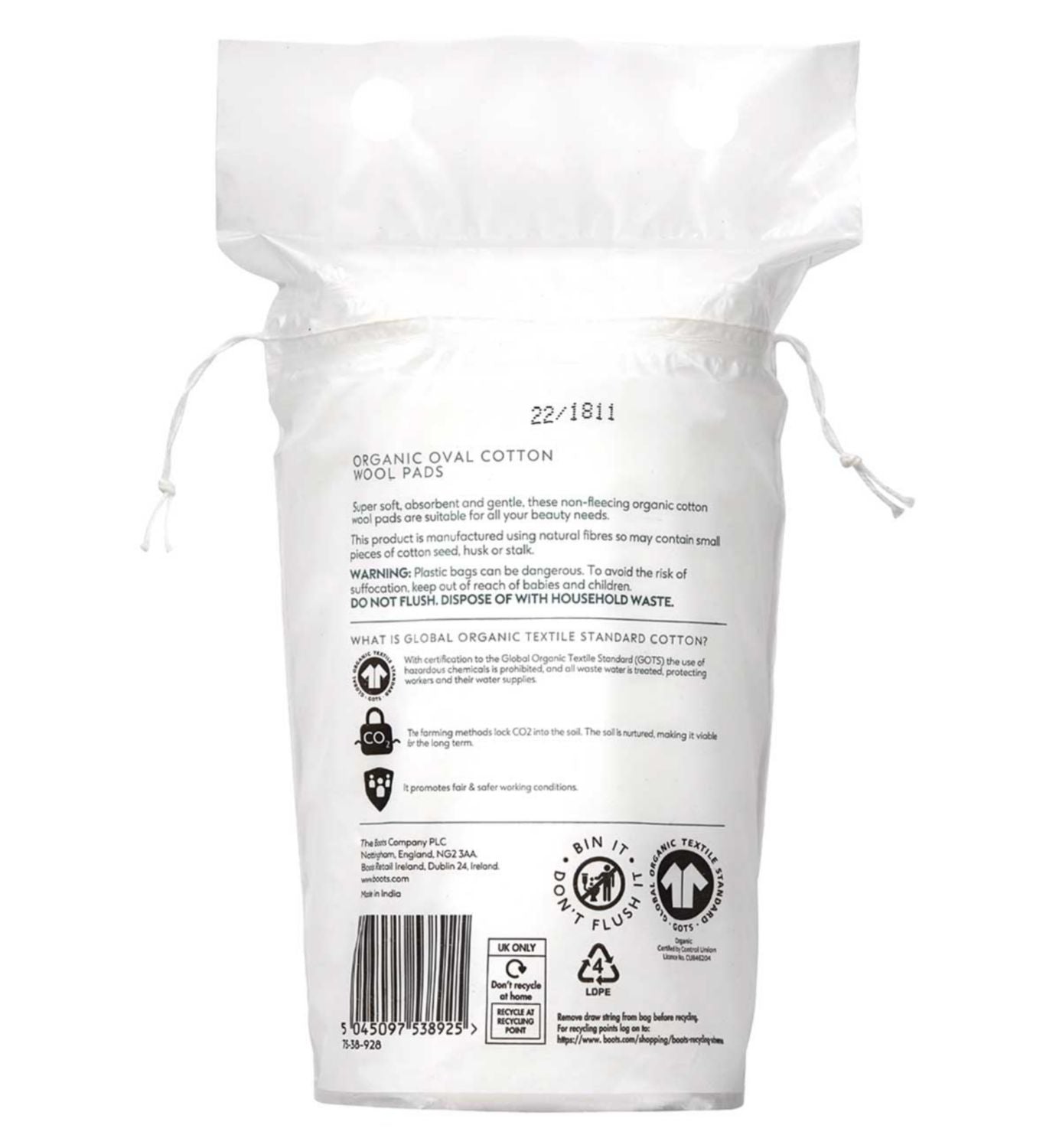Boots organic oval cotton wool pads 50 pads - British product