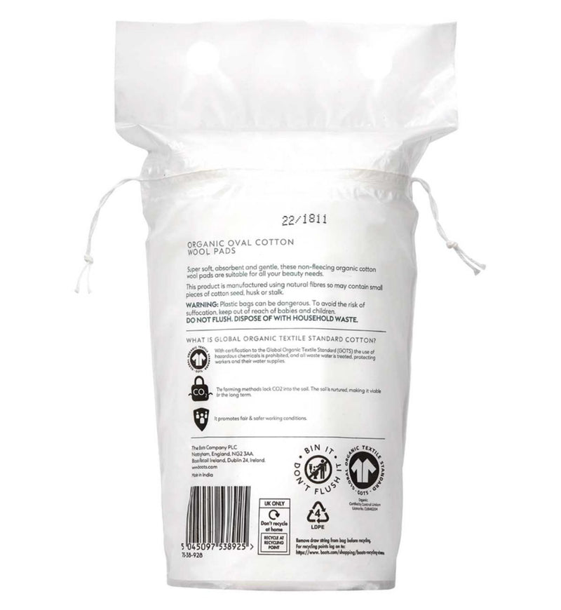 Boots organic oval cotton wool pads 50 pads - British product