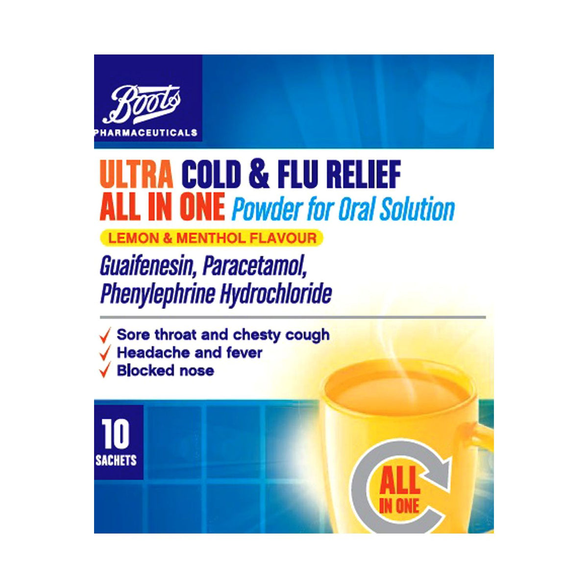 Boots Cold & Flu Relief Powder Max Strength 10 Sachets - British product
