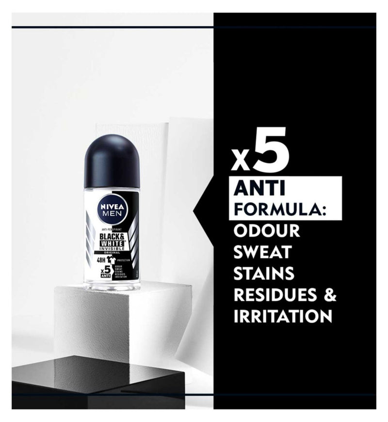 NIVEA Black & White Invisible Anti-Perspirant Roll-On 50ml, imported from the UK