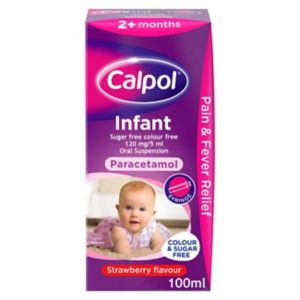 Calpol Infant sugar free strawberry oral suspension 100ml - British product