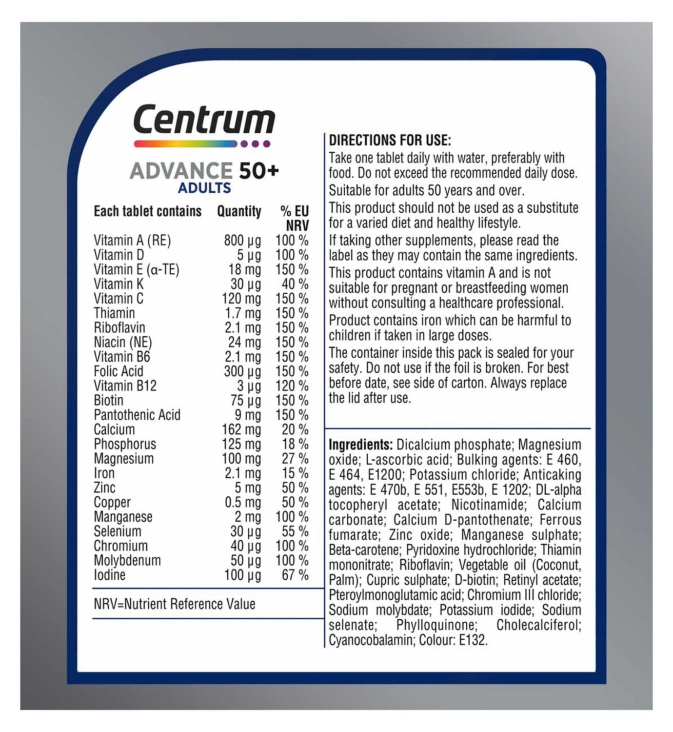 Centrum Advance 50+ multivitamin 30 tablets - British product