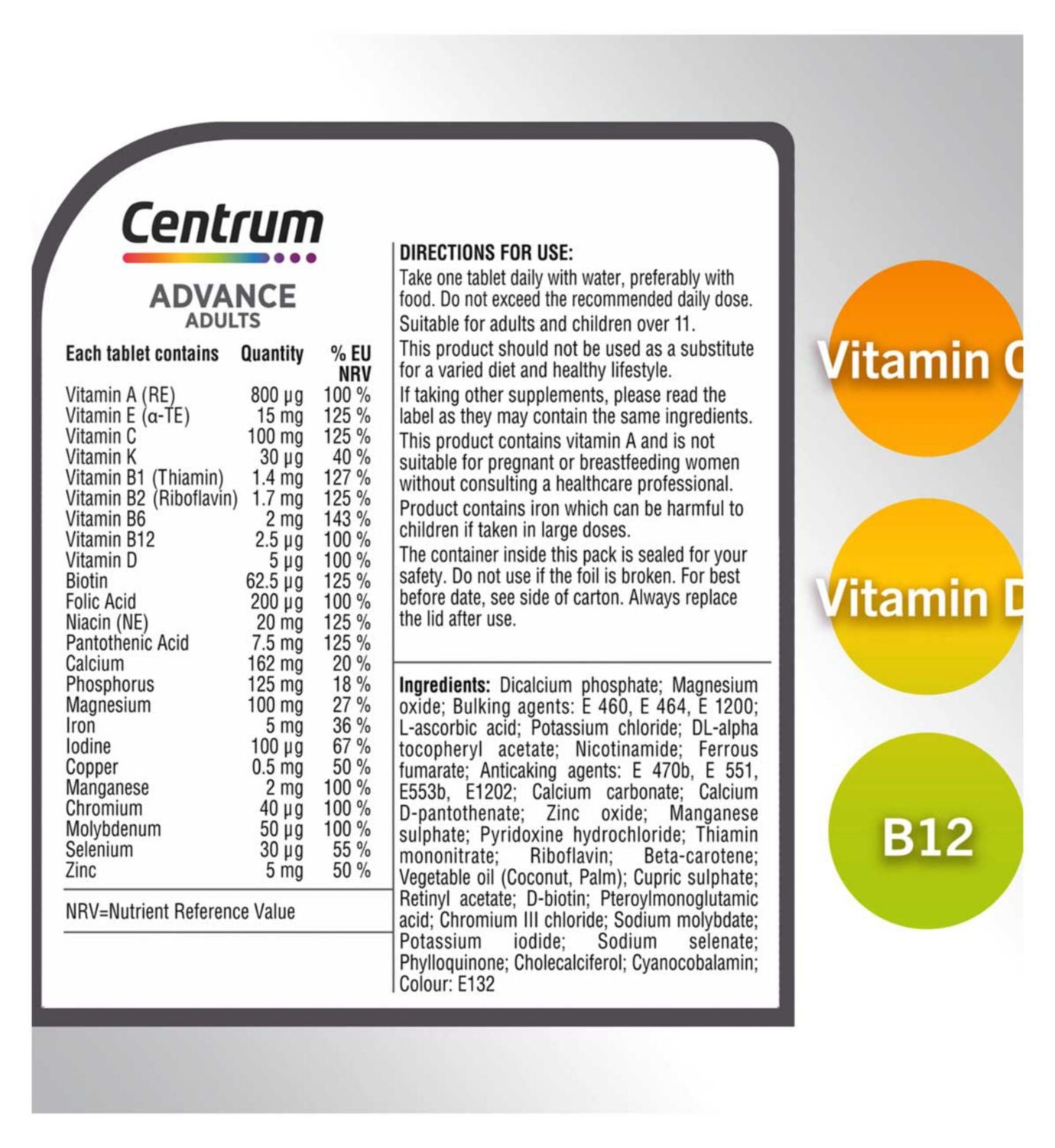 Centrum Advance multivitamin and mineral tablets 180 Tablets - British product
