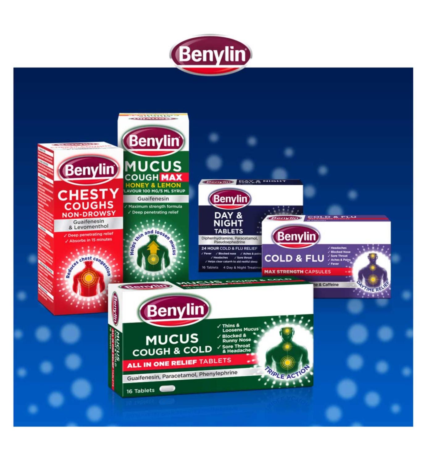 Benylin Mucus Cough & Cold Relief tablets 16 count - British product
