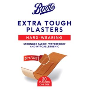 Boots Hard-Wearing Extra Tough Plasters Waterproof Fabric Wound Care Dressings 20 Pack