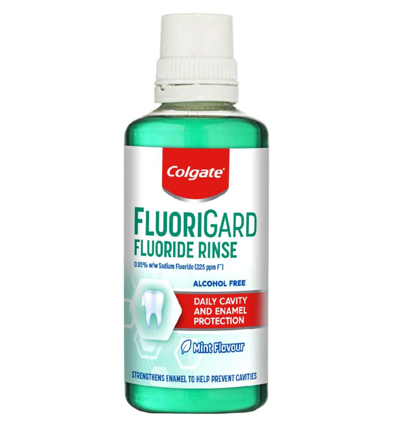 Colgate FluoriGard fluoride rinse mouthwash alcohol free 400ml (British brand)