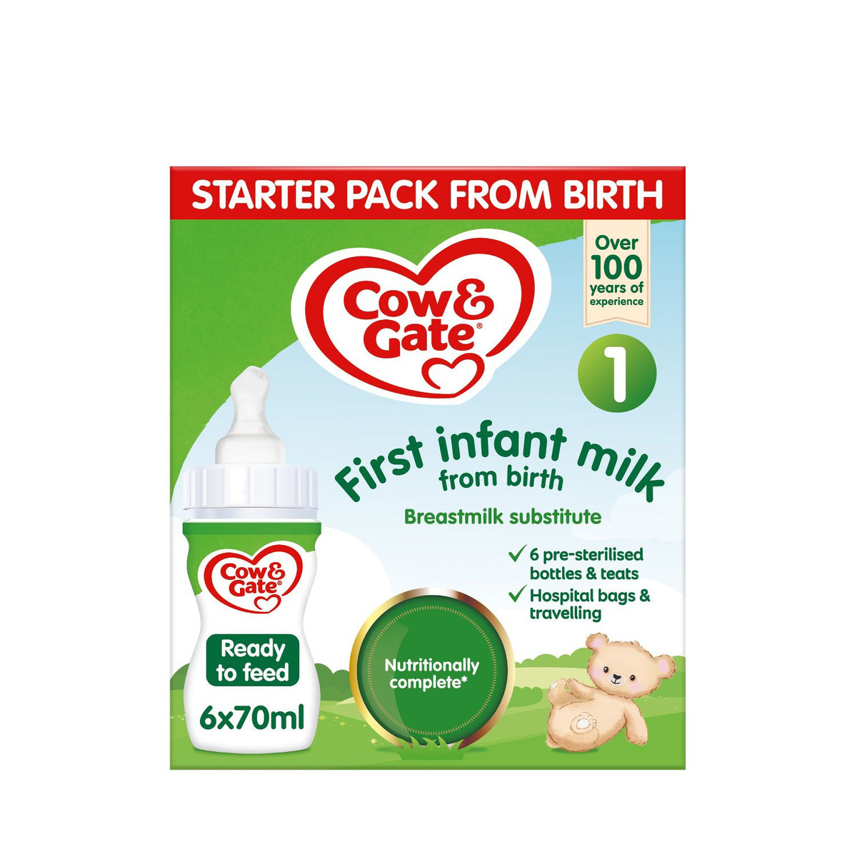 Cow & Gate First Infant Milk Liquid Formula 6x70ml - British product