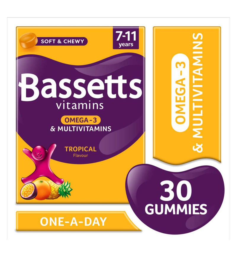 Bassetts multivitamin tropical flavour chewies 30 count, imported from the UK