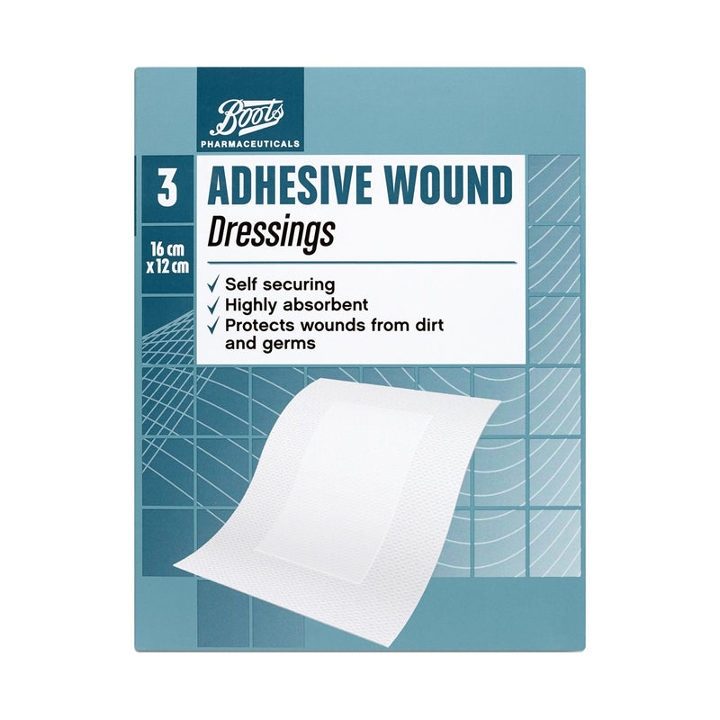 Boots Pharmaceuticals adhesive wound dressings 3 pack 16x12cm - British product