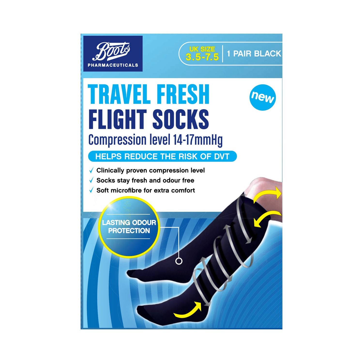 Boots Pharmaceuticals flight socks black UK 3.5-7.5 - British product
