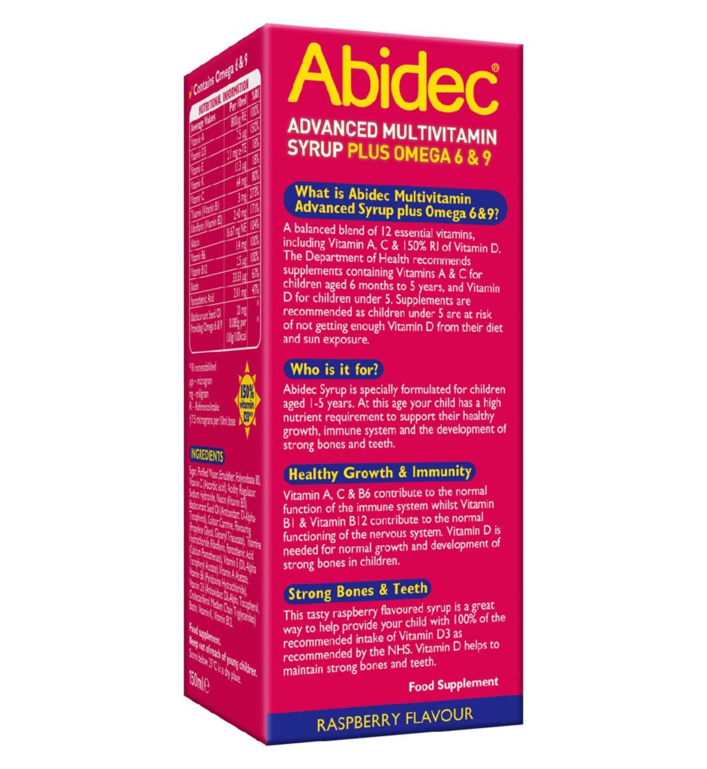 Abidec Advanced Multivitamin Syrup Raspberry Flavour 150ml - British product