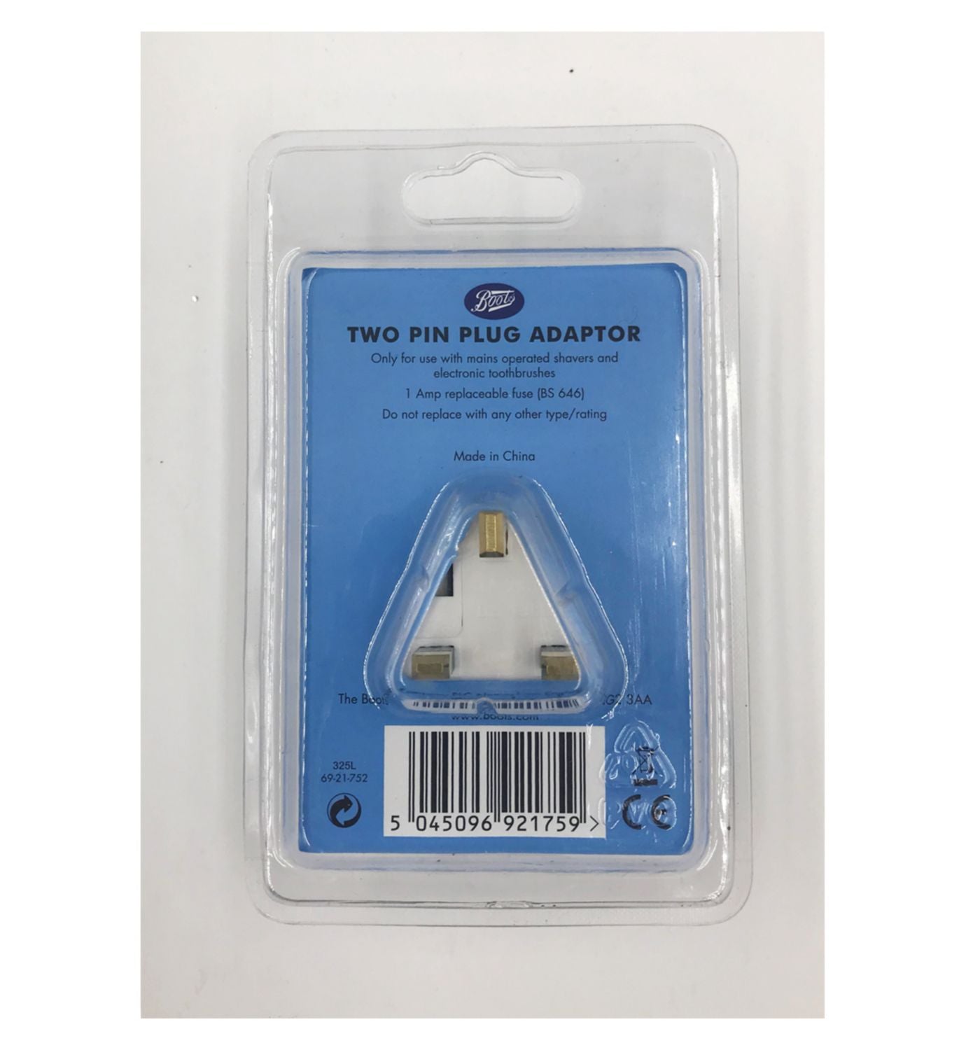 Boots 2 Pin Adaptor plug converter for UK mains - British product