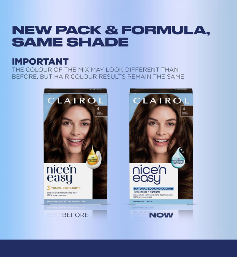 Clairol Nice'n Easy hair dye 4 Dark Brown 177ml - British product