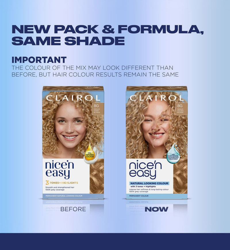 Clairol Nice'n Easy Medium Golden Blonde hair dye 177ml, imported from the UK