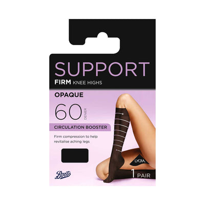 Boots Firm Support Black Opaque Knee Highs One Size 1 Pair