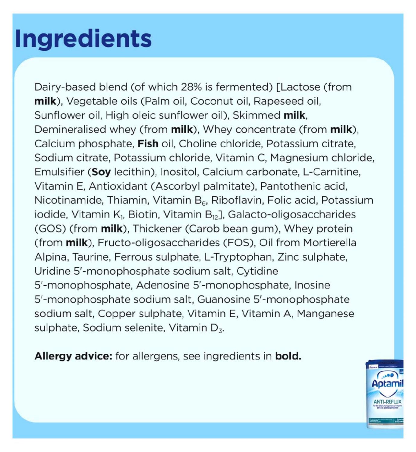 Aptamil Anti-Reflux Baby Milk Formula From Birth 800g - British product