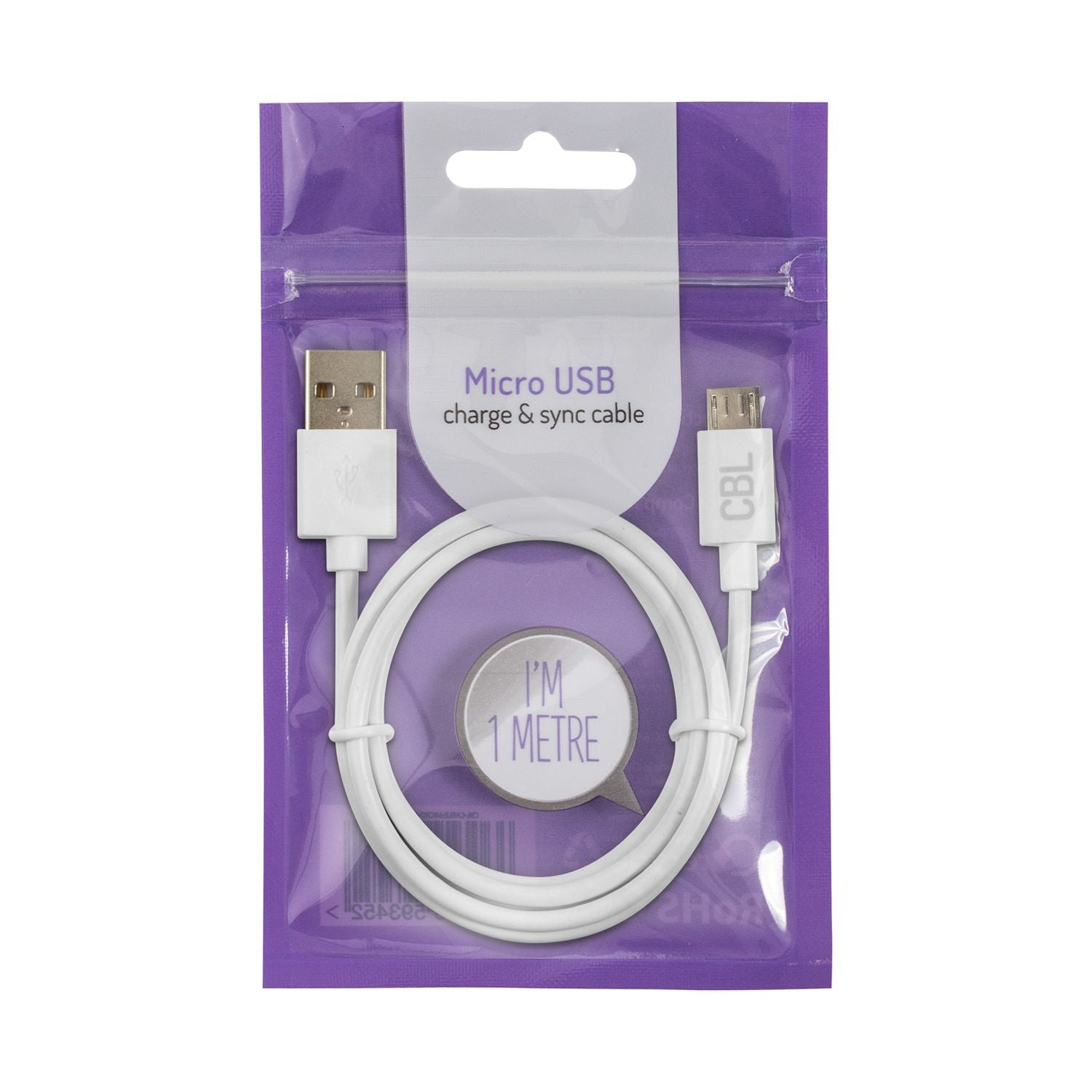 CBL Micro USB charging cable white 1.2m - British product
