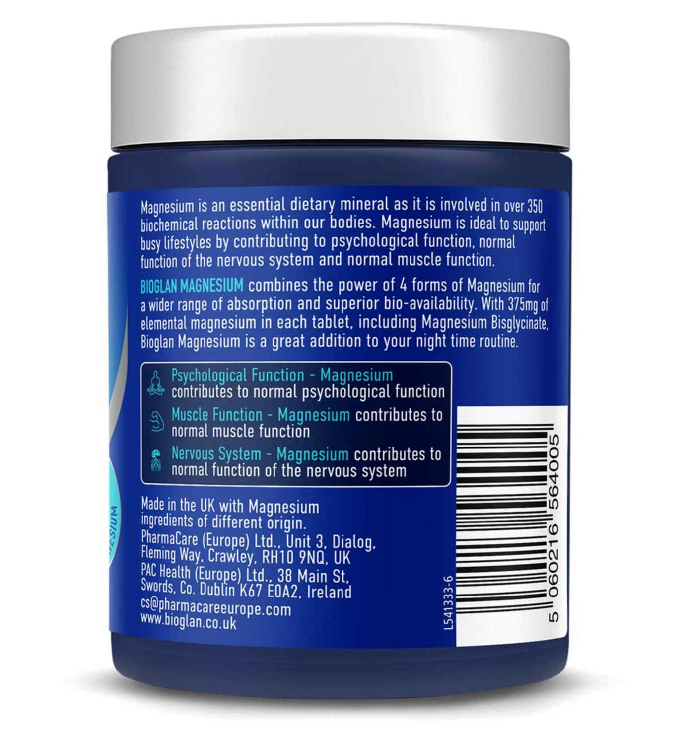 Bioglan Active Magnesium supplement tablets 120 count - British product