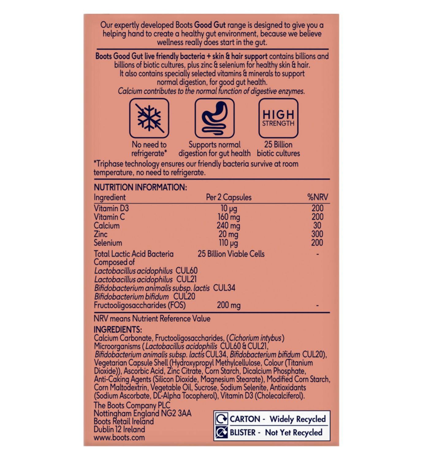 Boots Good Gut Probiotic Capsules Skin Hair Support 30 - British product