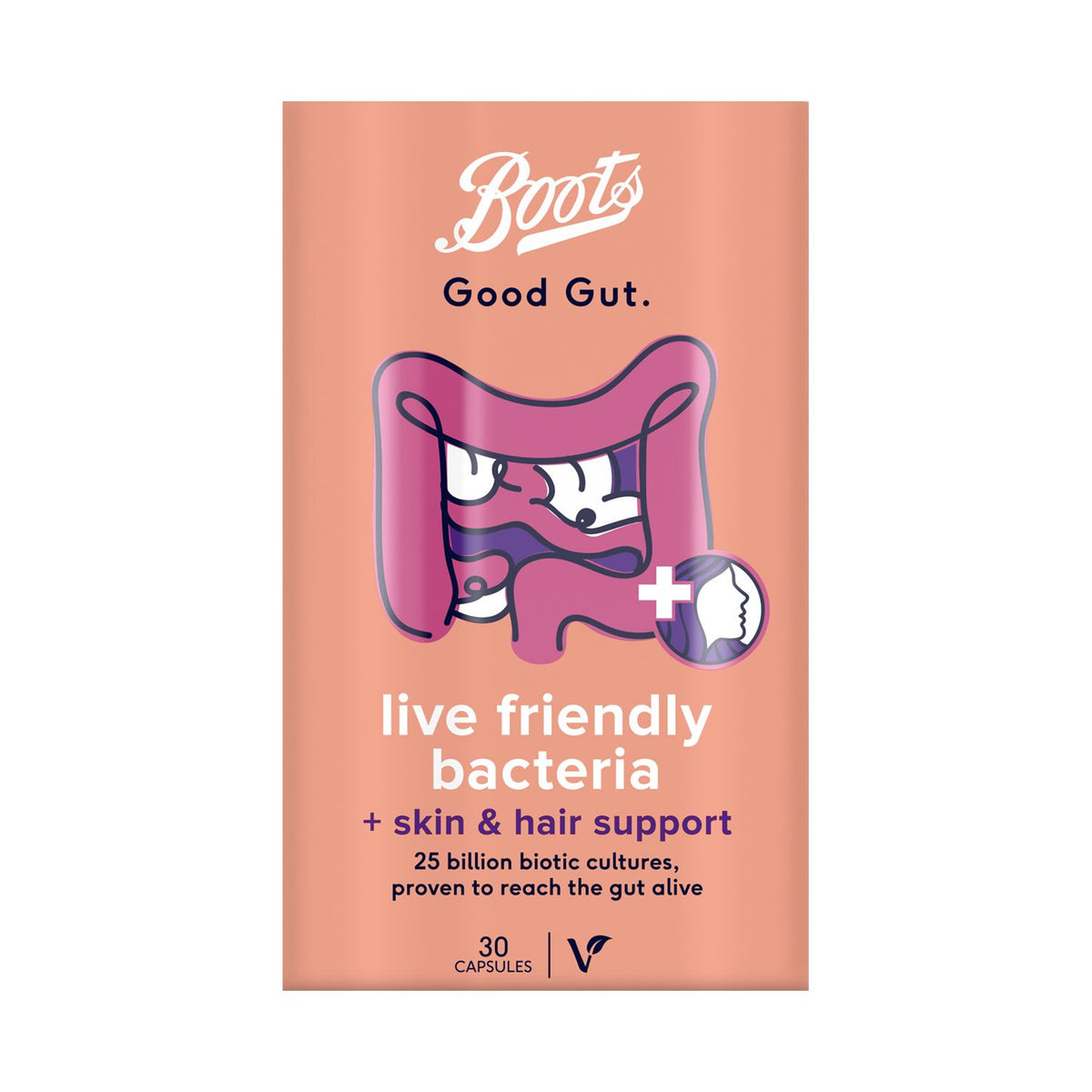 Boots Good Gut Probiotic Capsules Skin Hair Support 30 - British product