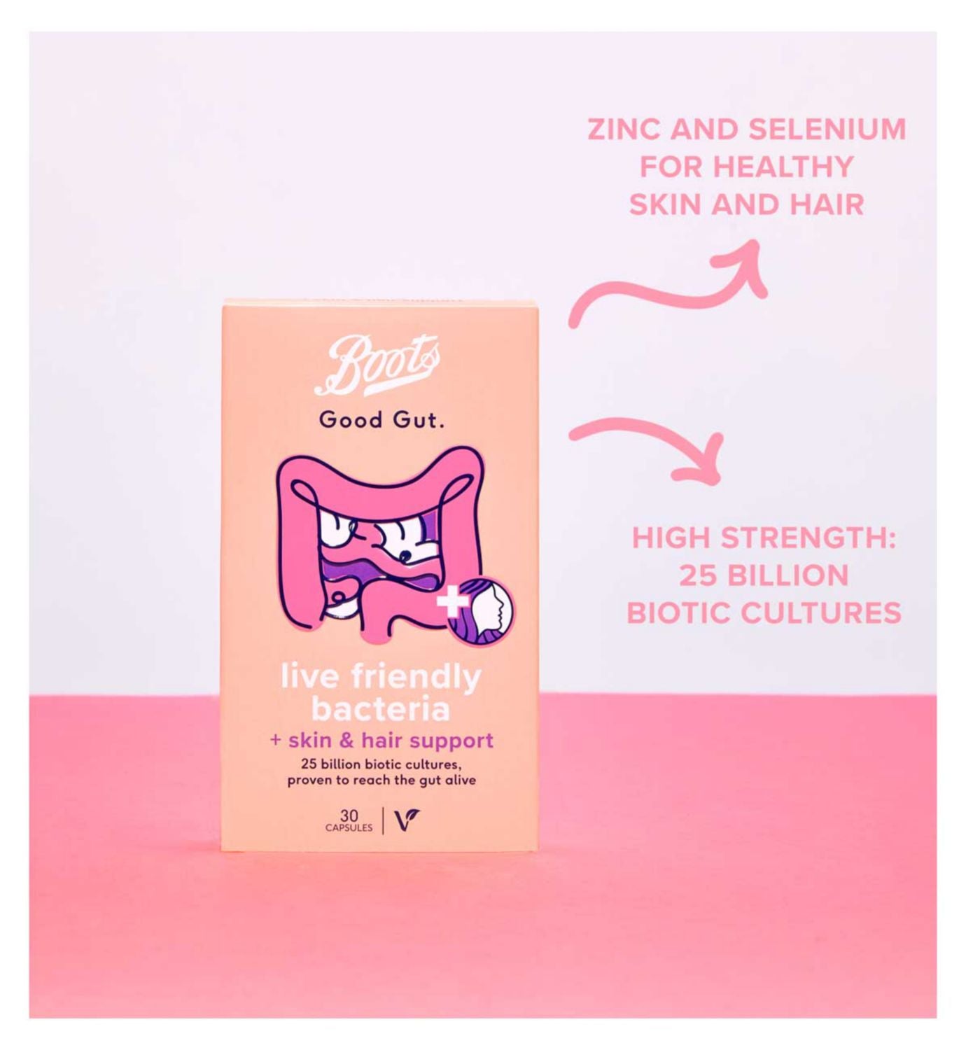 Boots Good Gut Probiotic Capsules Skin Hair Support 30 - British product
