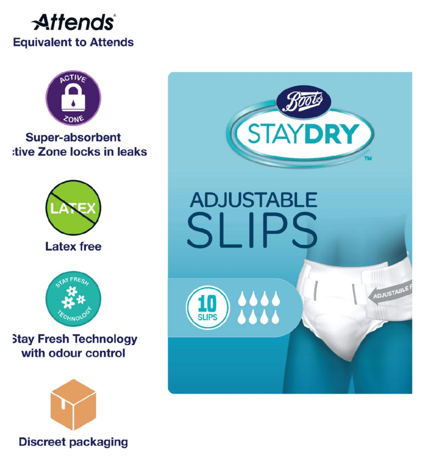 Boots Staydry Adjustable Incontinence Slips With Tape Fixation - British product