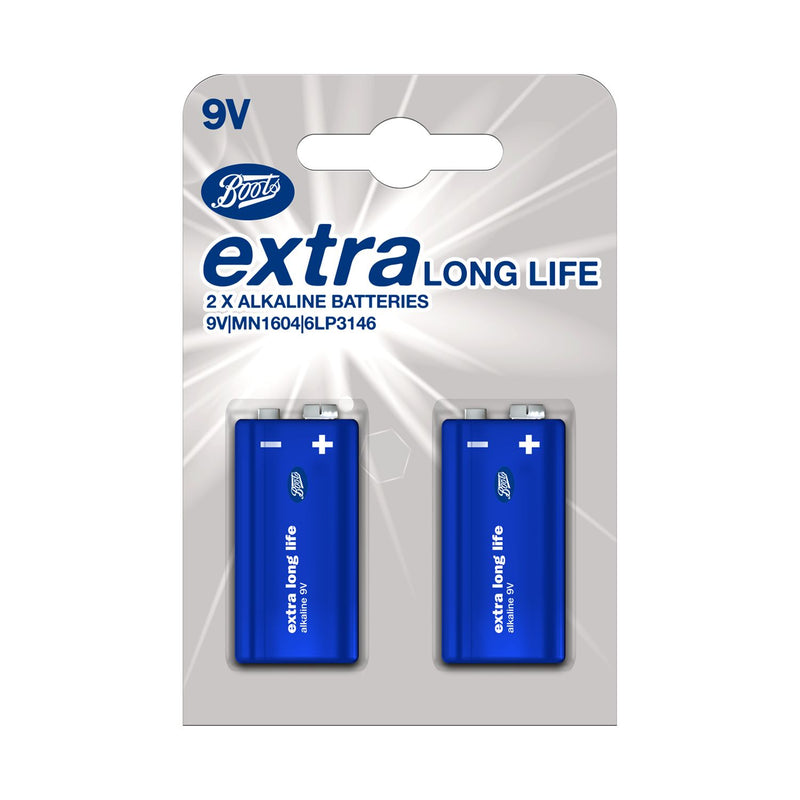 Boots 9V batteries extra lasting 2 pack - British product