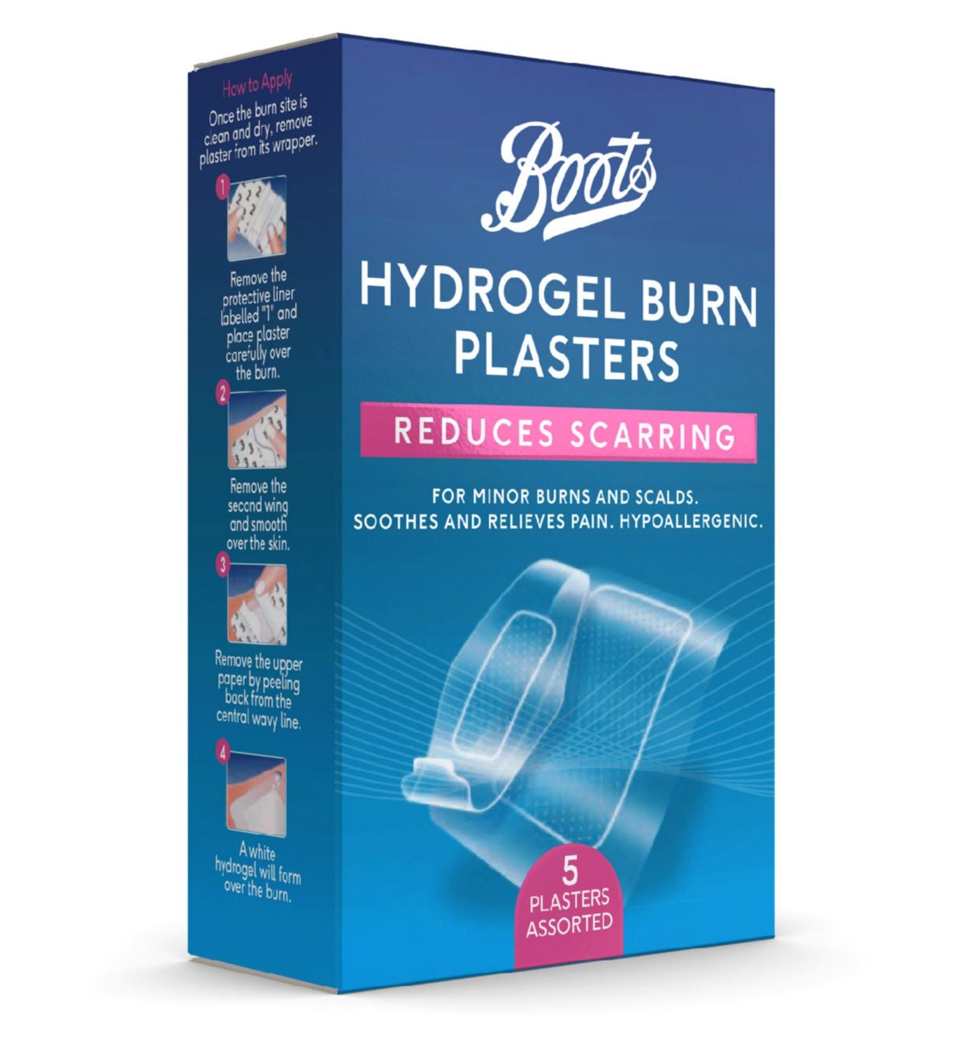 Boots scar reducing hydrogel burn plasters 5 Pack - British product