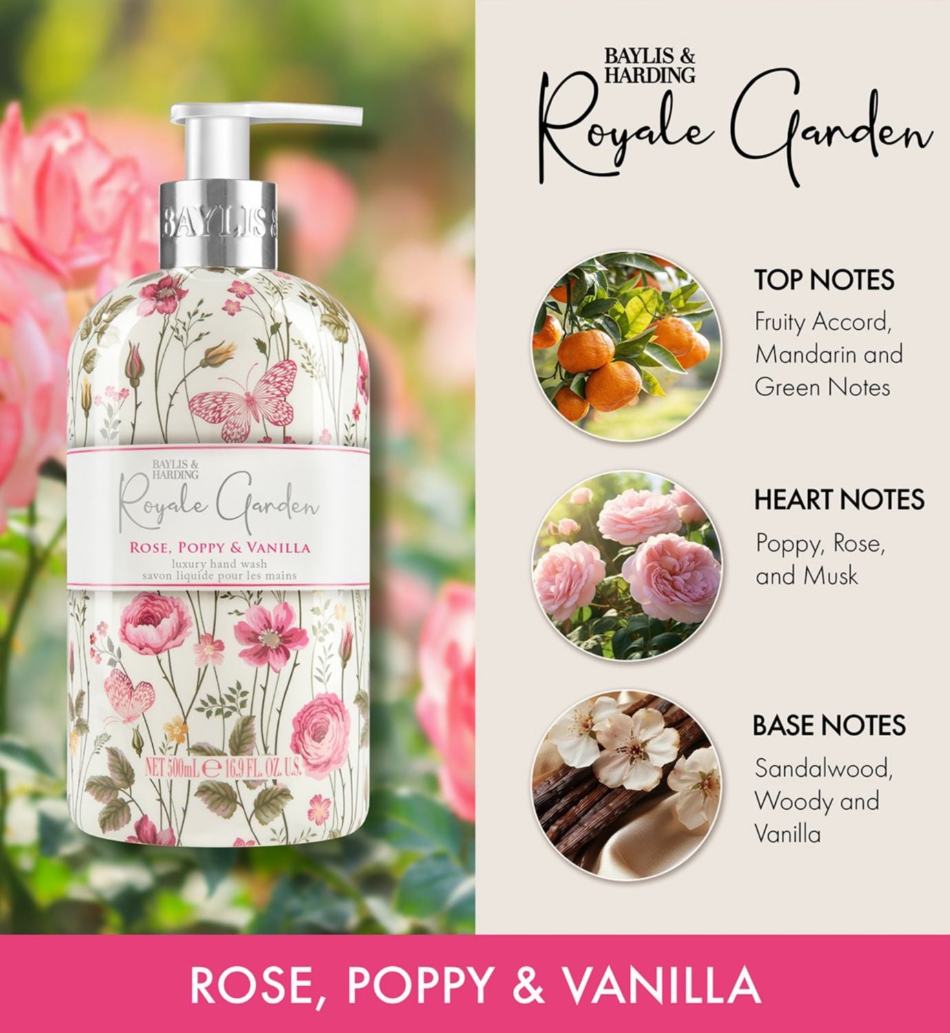 Baylis & Harding hand wash rose vanilla 500ml - British product