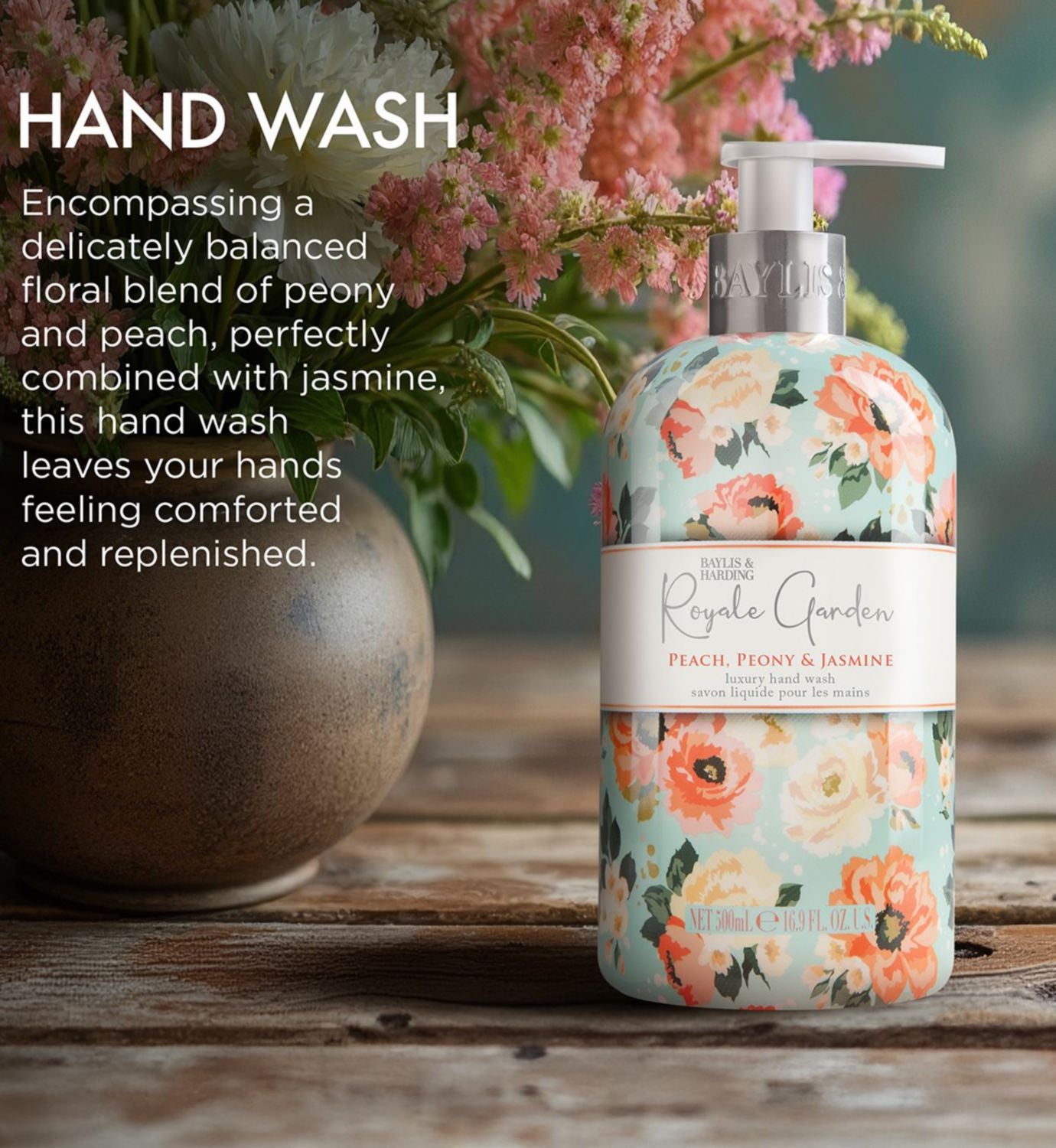 Baylis & Harding hand wash Peach Peony Jasmine 500ml - British product
