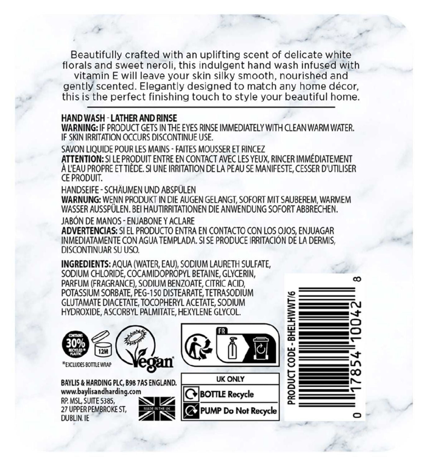 Baylis & Harding White Tea Neroli Hand Wash 500ml - British product