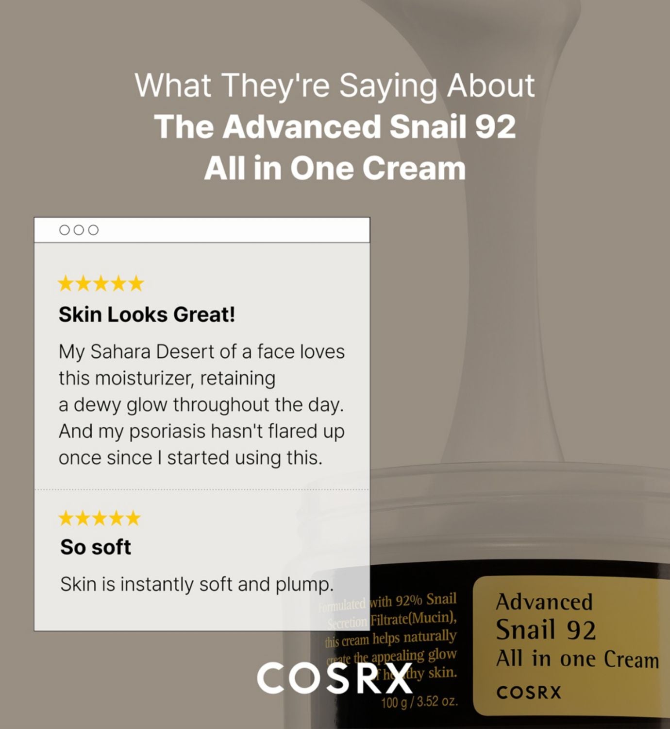 COSRX Advanced Snail 92 cream moisturiser 100ml - British product