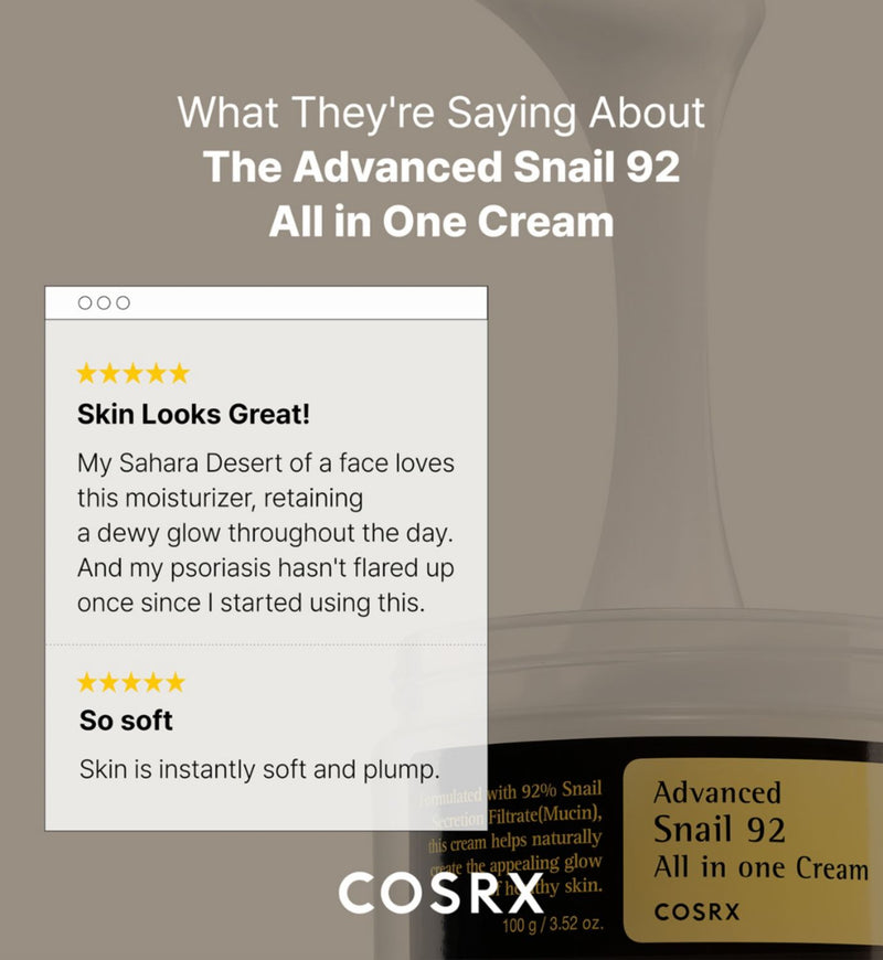 COSRX Advanced Snail 92 cream moisturiser 100ml - British product