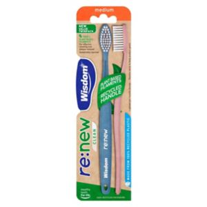 Wisdom Re:new Clean Toothbrush Medium Twin Pack Manual Toothbrushes
