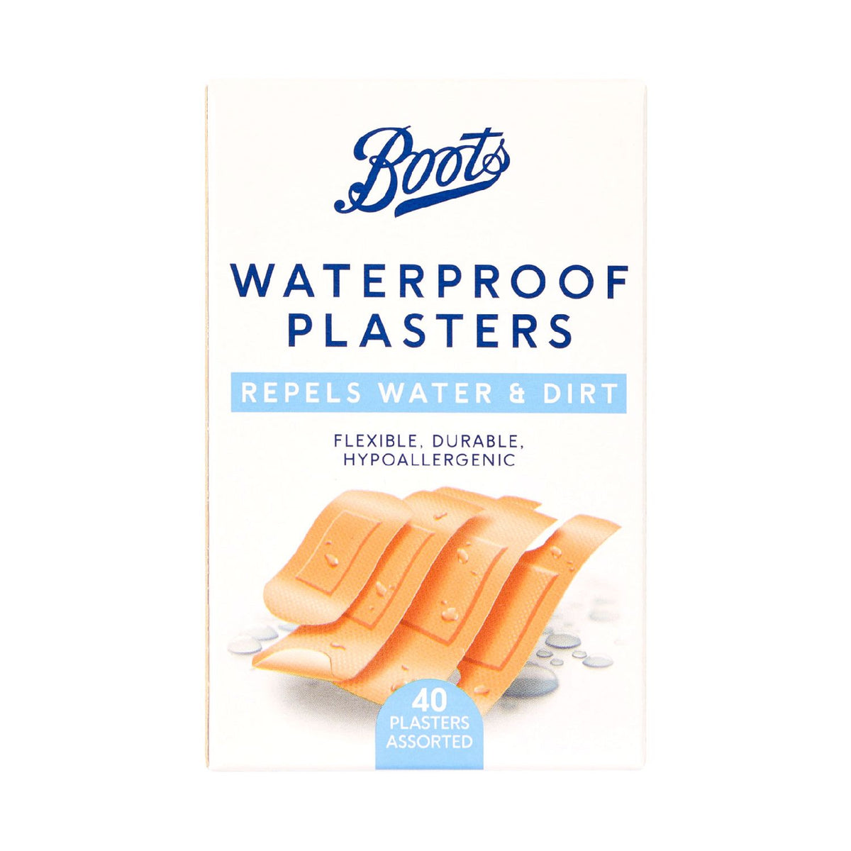 Boots Waterproof Plasters 40 Pack Mixed Sizes (British brand)