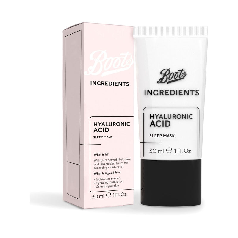 Boots Ingredients Hyaluronic Acid Sleep Mask 30ml, UK version
