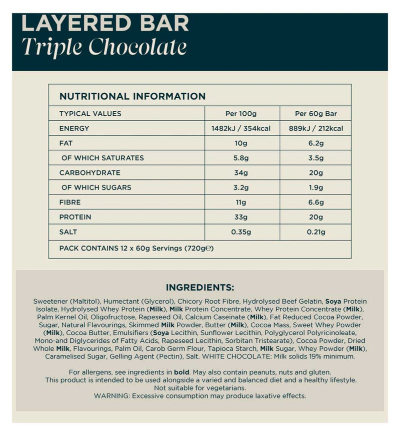 Myprotein Layered Protein Bar Triple Chocolate 60g, imported from the UK