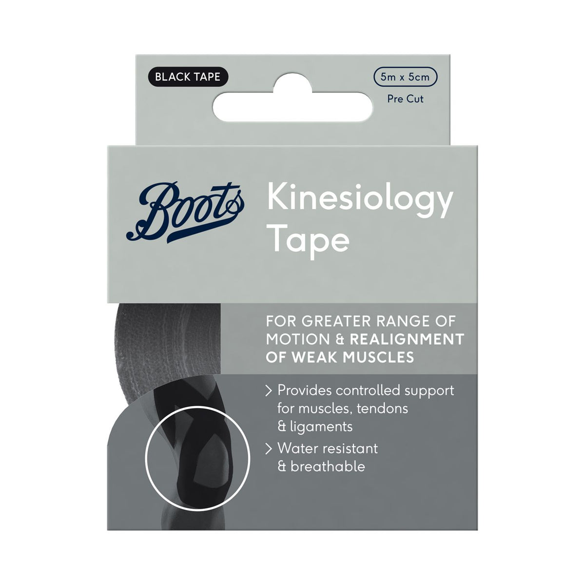 Boots kinesiology tape black 5cm x 5m roll - British product