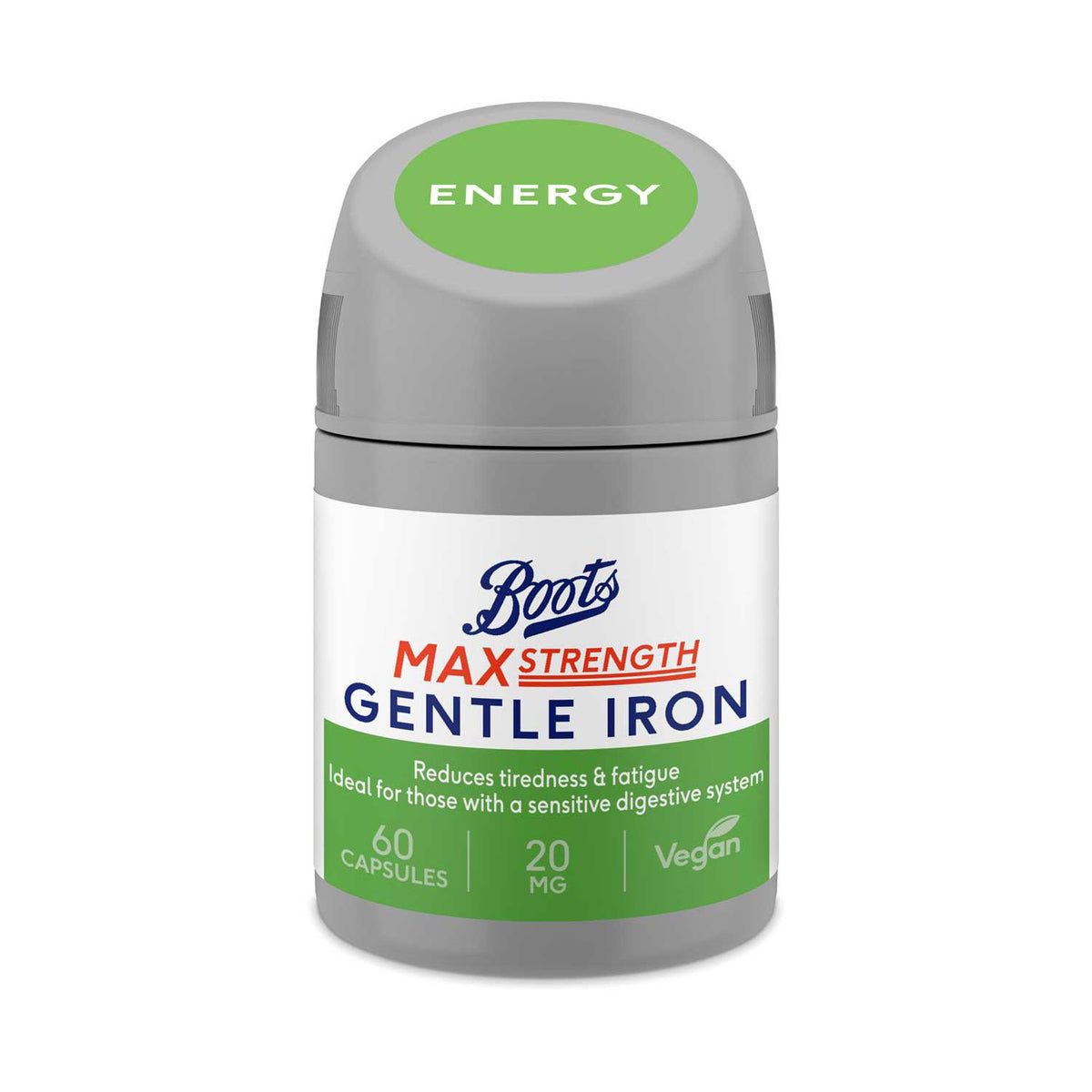 Boots Max Strength Gentle Iron 20mg 60 capsules - British product