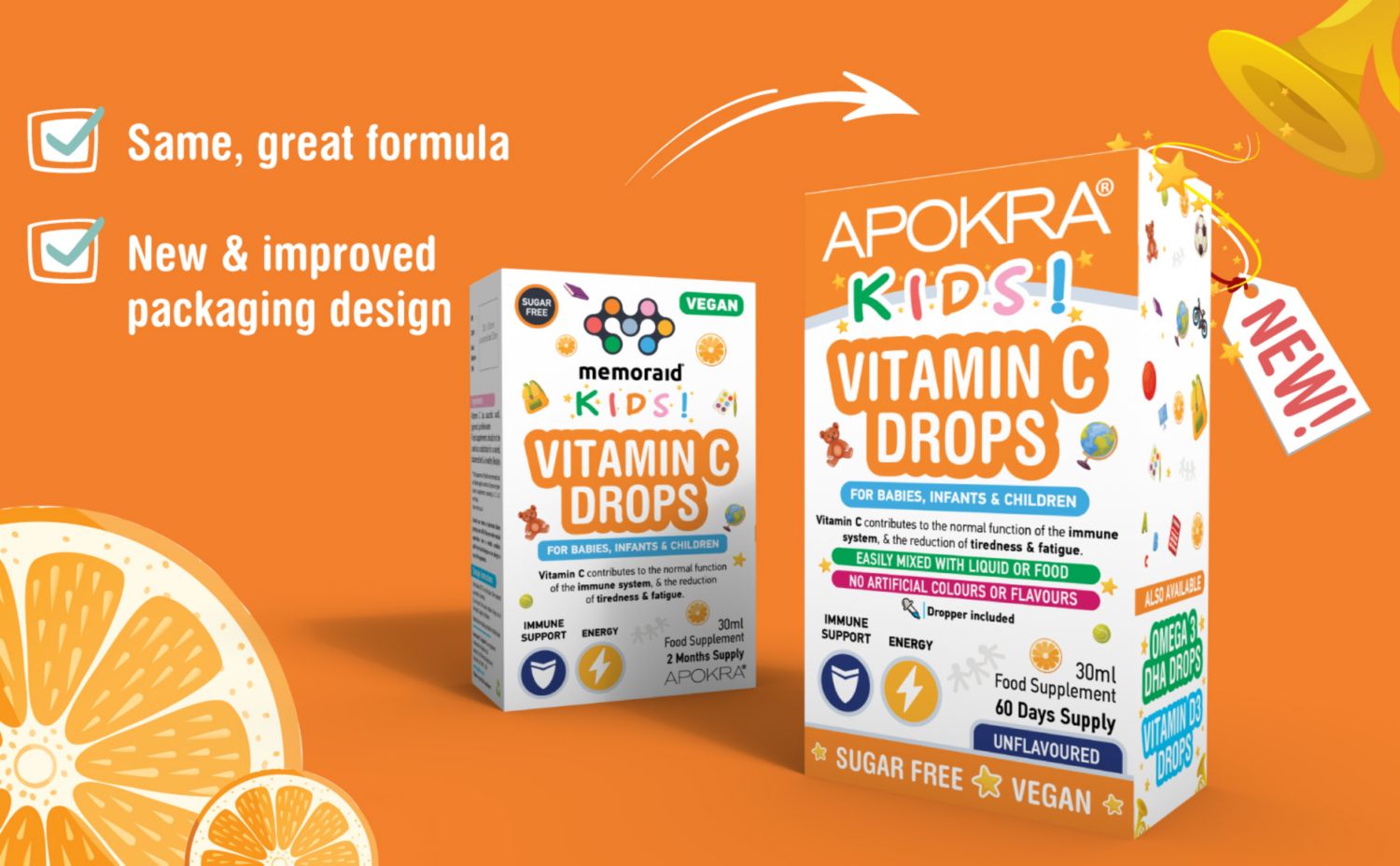 Apokra Kids Vegan Vitamin C Drops 30ml - British product