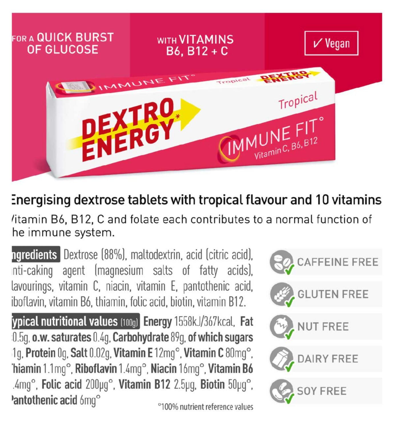 Dextro Energy ImmuneFit tablets Tropical Flavour 28 Pack, UK version