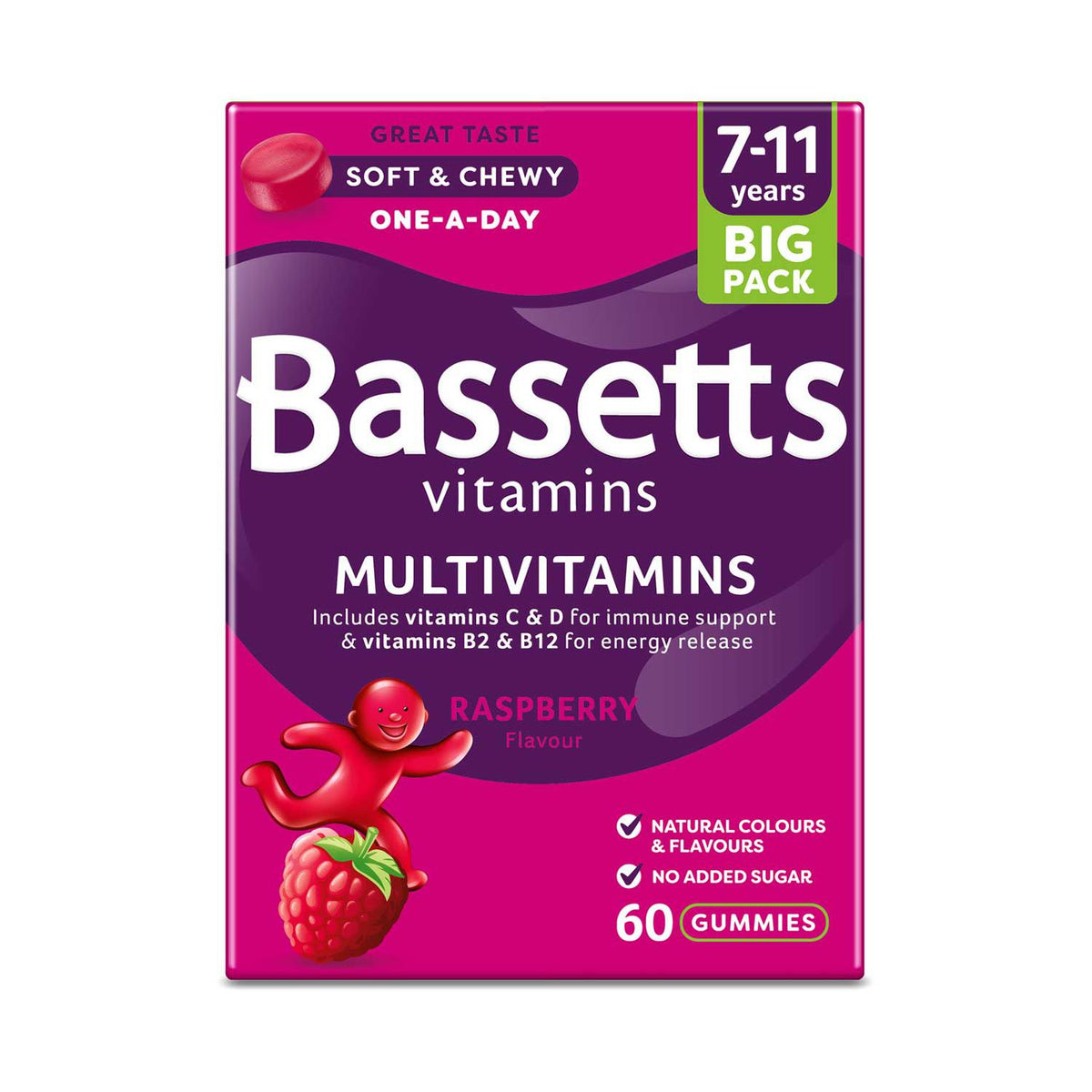 Bassetts Multivitamins Raspberry Flavour Soft Chews 60 Pack - British product