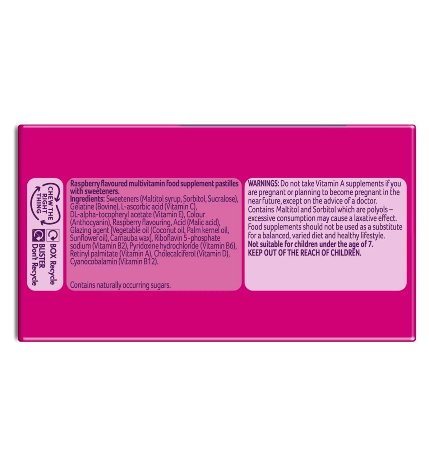 Bassetts Multivitamins Raspberry Flavour Soft Chews 60 Pack - British product